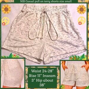 NEW IN BAG S FRENCH TERRY LIGHTWEIGHT SHORT SHORTS IVORY W GRAY DASH DOT PRINT